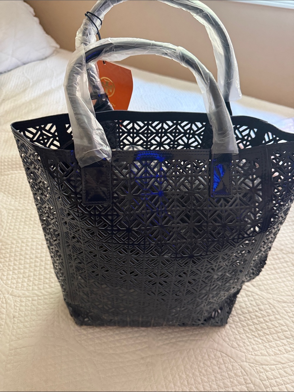 Tory Burch Black Laser-Cut Geometric Tote